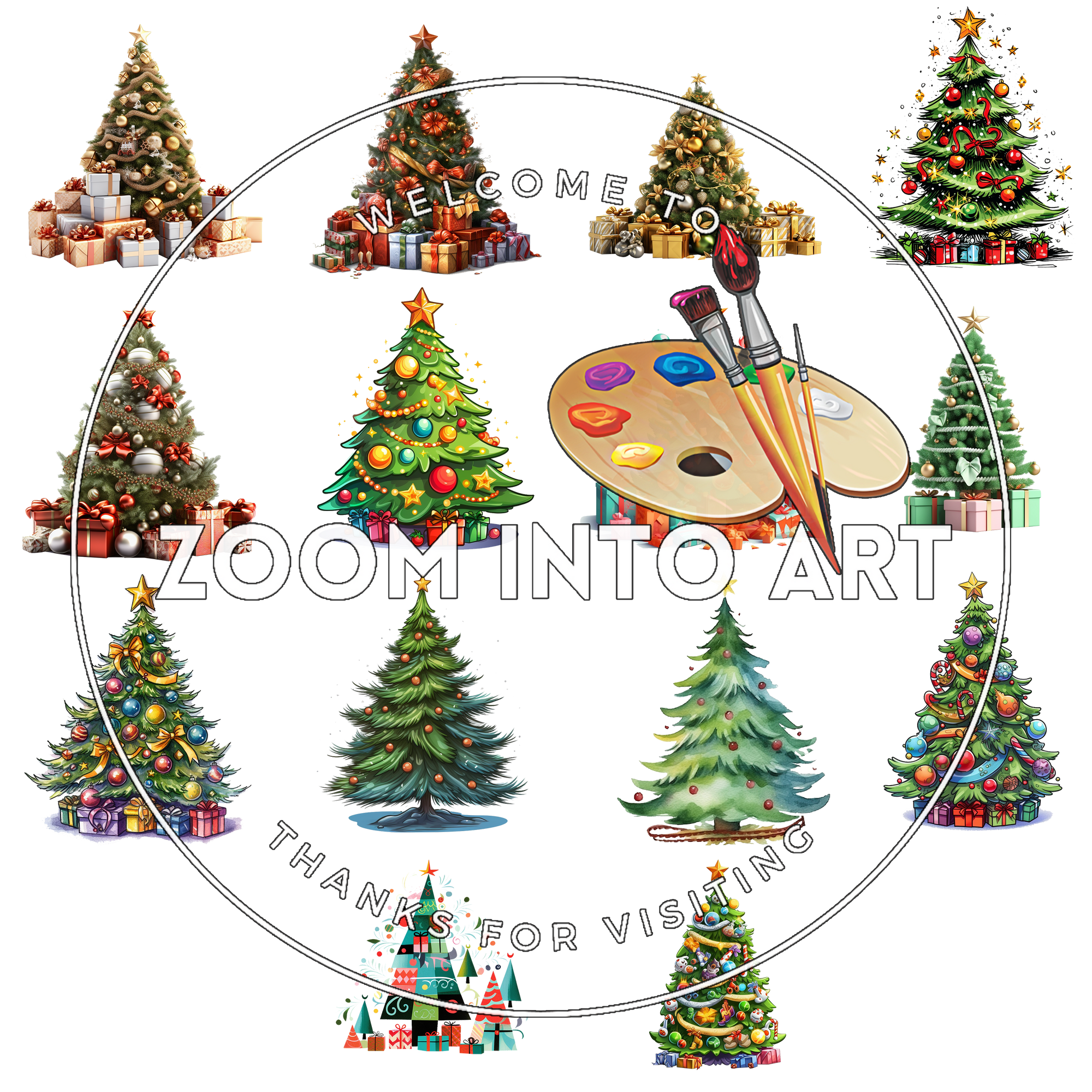 14 Vintage & Modern Christmas Tree PNGs – Instant Digital Download