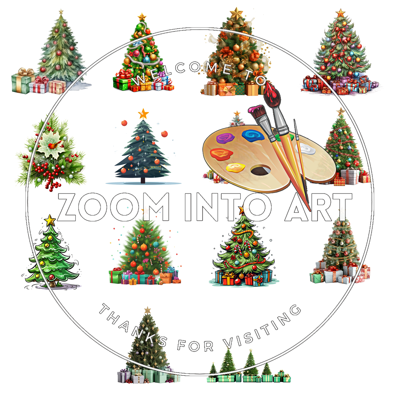 14 Christmas Trees PNG | Festive Clip Art for Sublimation, Crafts & Cards