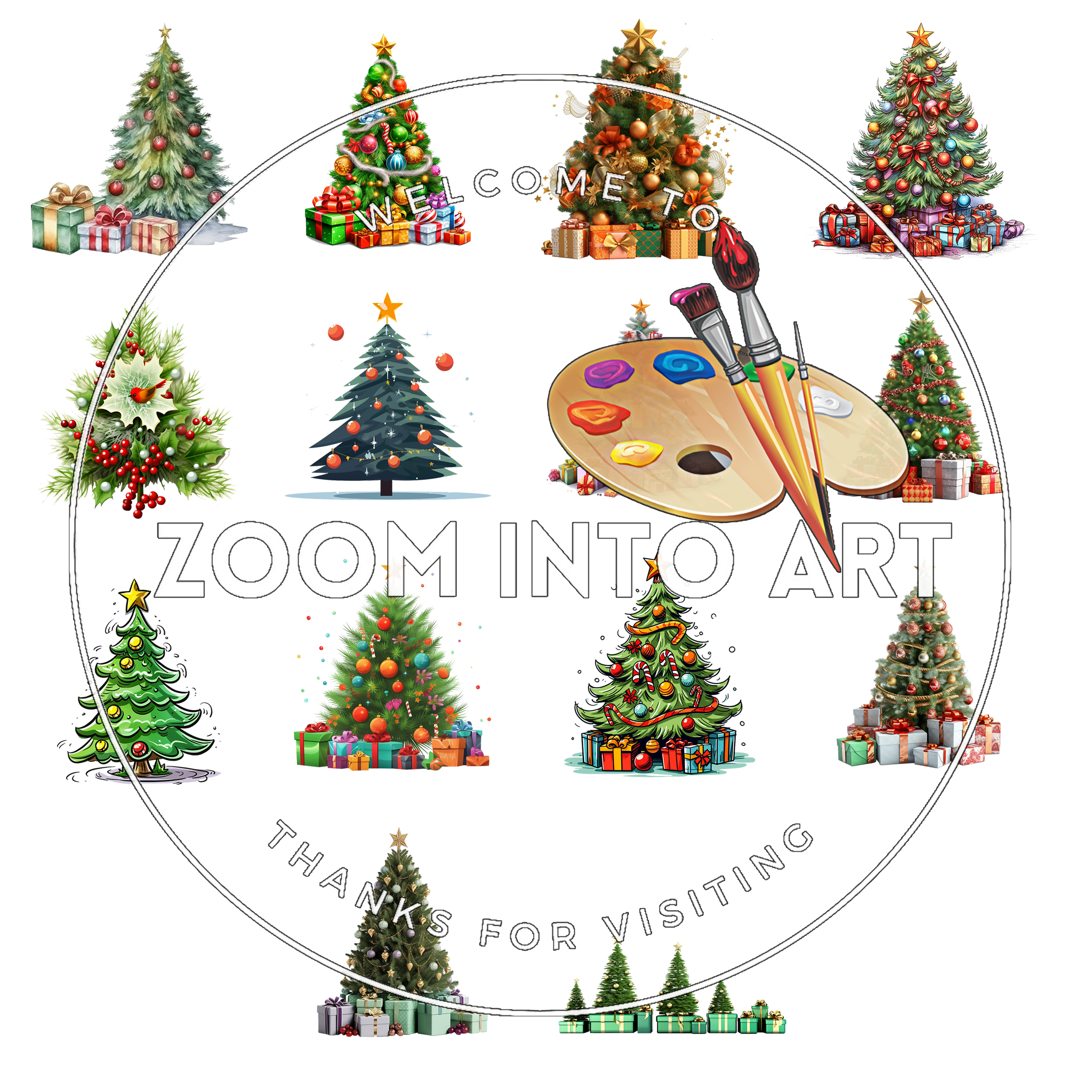 14 Christmas Trees PNG | Festive Clip Art for Sublimation, Crafts & Cards