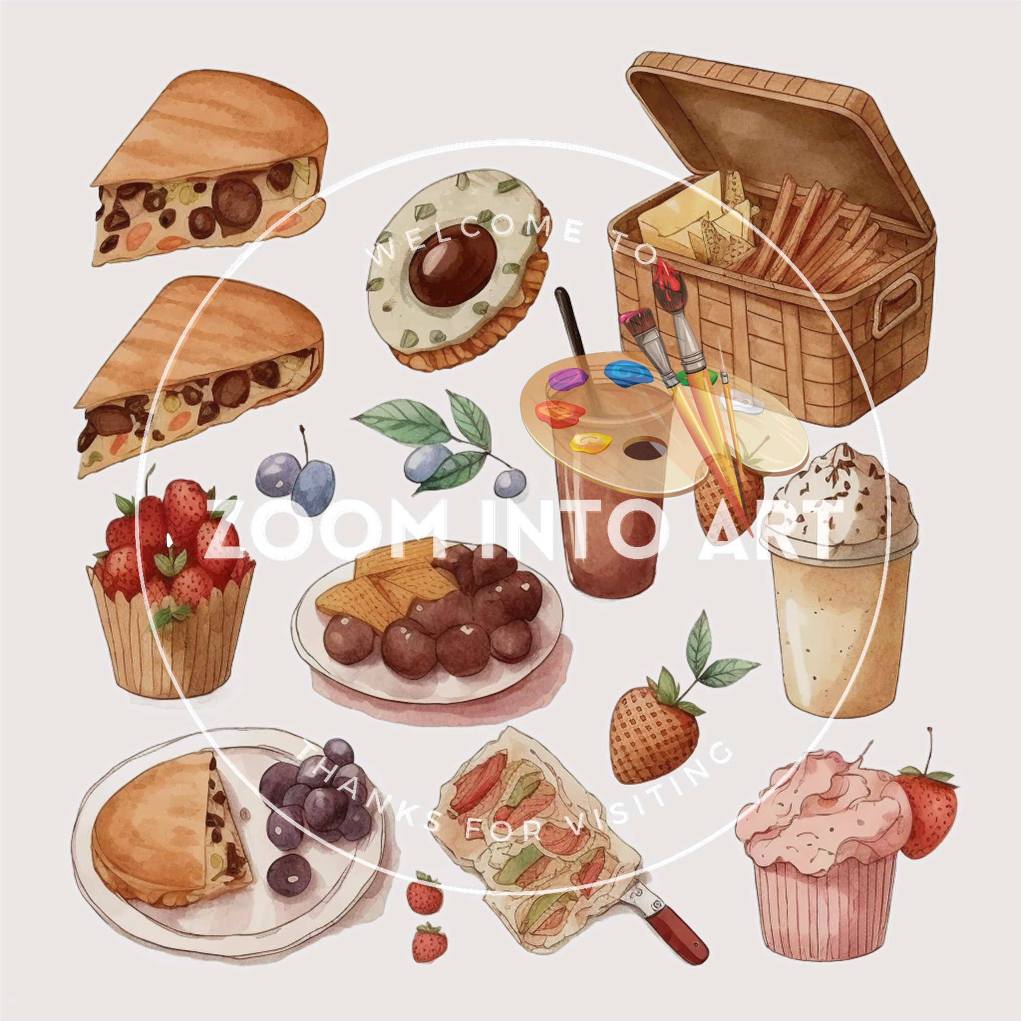 Rustic Farmhouse Food Clipart - 58 PNGs of Pantry Items, Pizza, Drinks, Bread, Cakes – Digital and Printable Art