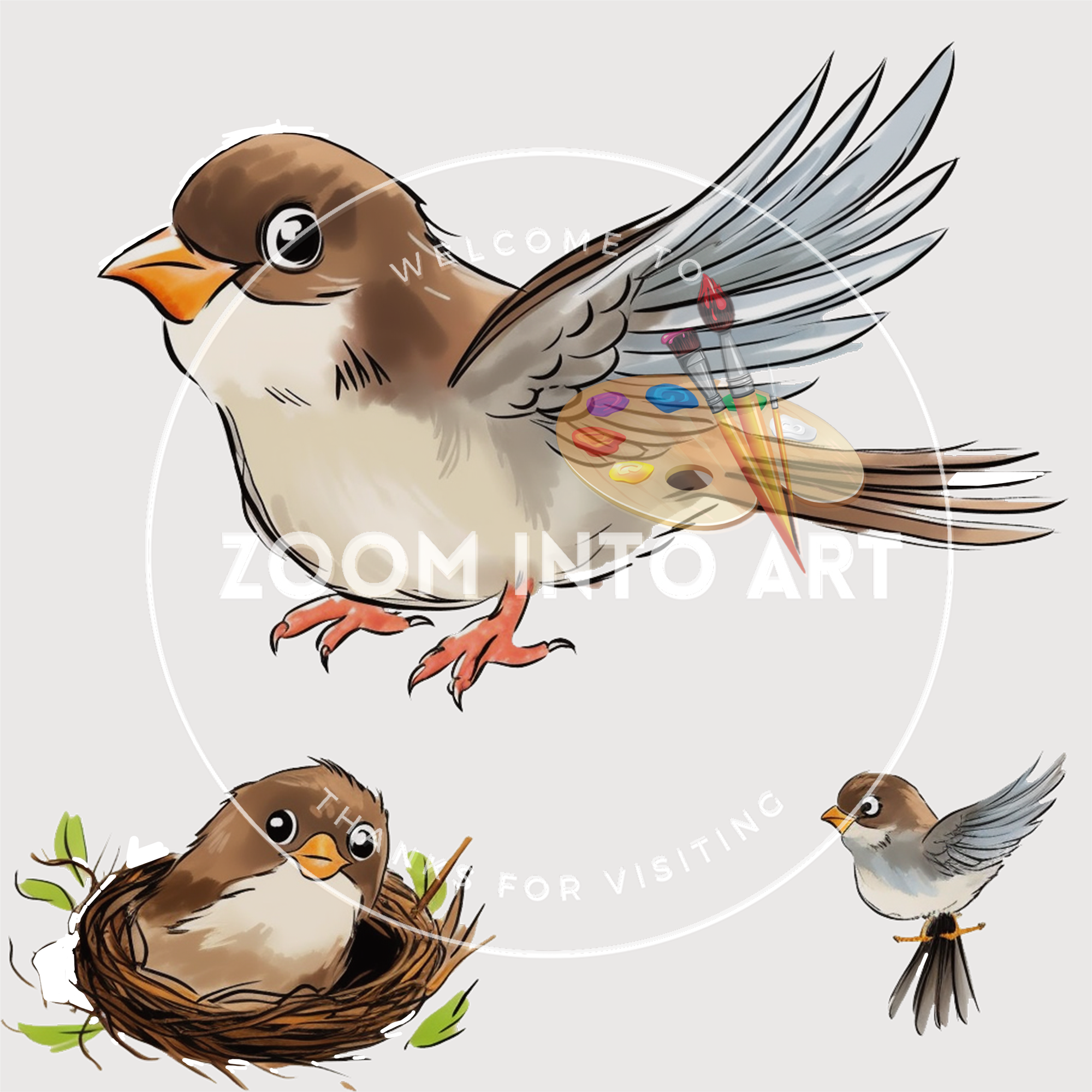 12 Colorful Songbirds PNG Clip Art