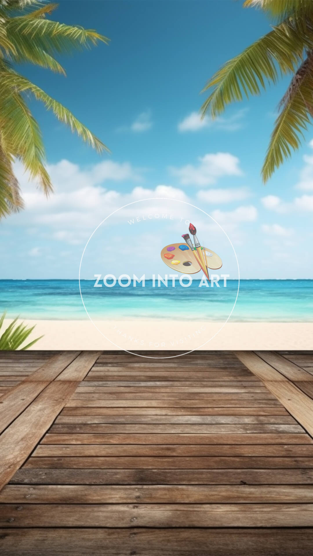 Empty Wooden Planks Table with Tropical Beach Background