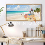 Ten Past Ten Wall Clock and Wall Art of Beach in the Office