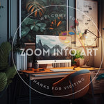 Cozy Desktop Office with Plants and Creative Picture