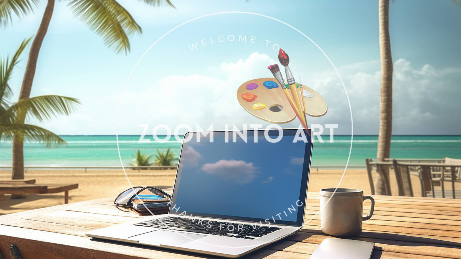 Table and Laptop on a Beautiful Beach