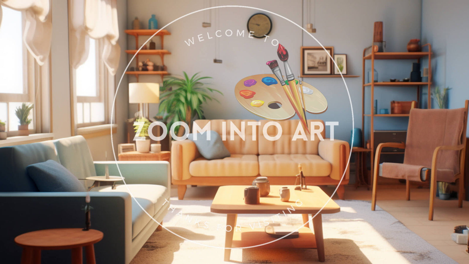 Simple Bright Living Room 1970's Style with Wall Clock