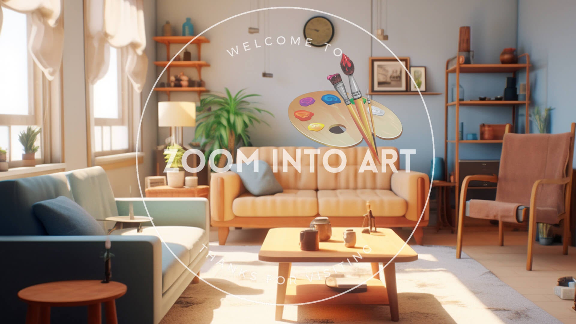Simple Bright Living Room 1970's Style with Wall Clock