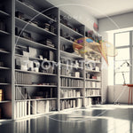 Modern Design Shelves White Walls and Windows