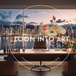 Virtual Background Office with High Rise Buildings and River Front