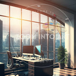 Luxury Office interior Hall with Huge Windows and Light