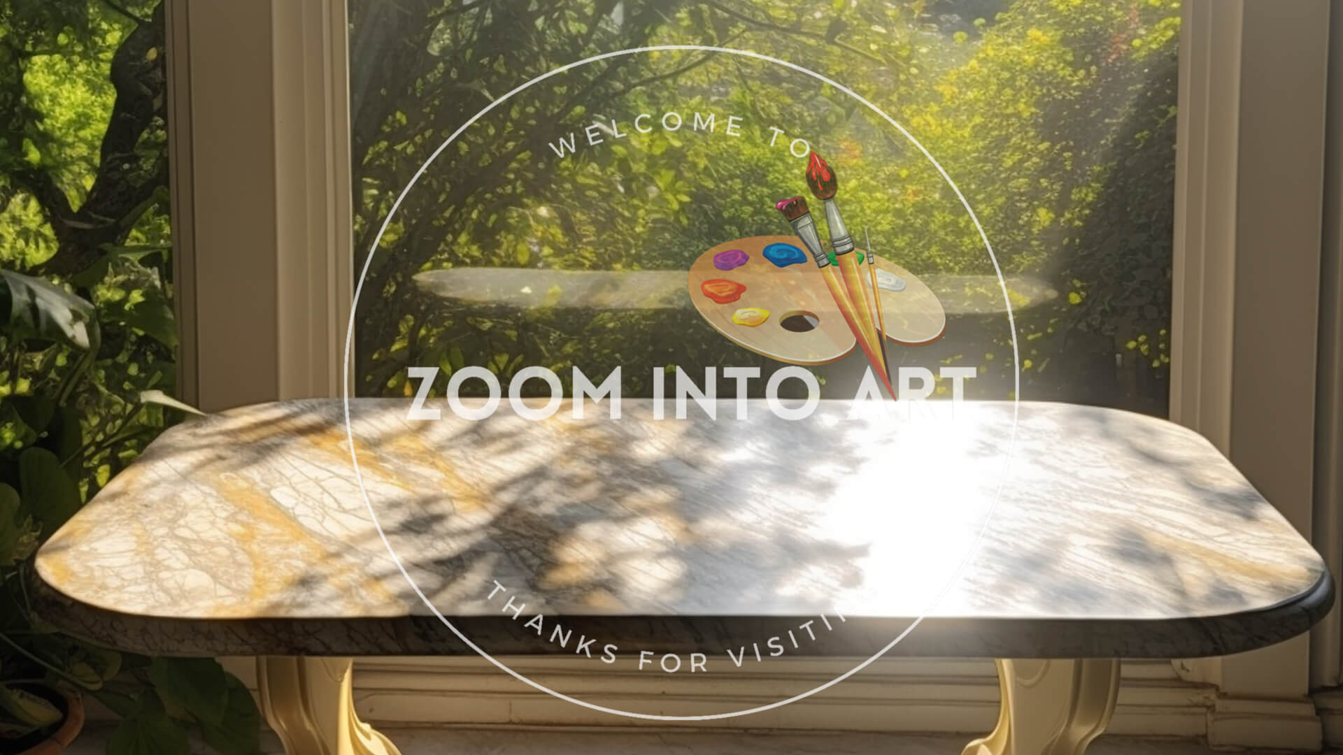 Horizontal Marble Table with Sunshine and Garden