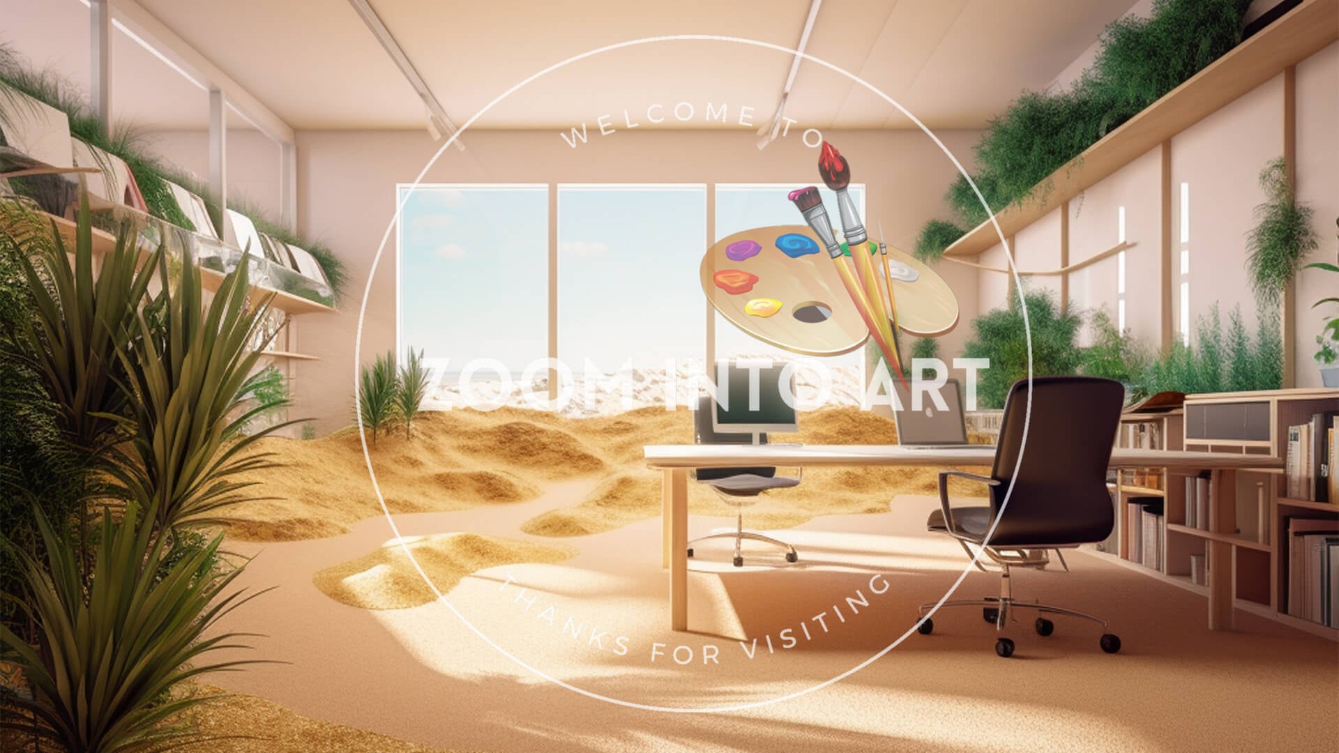 Big Office Space with Sand and Grass on the Floor