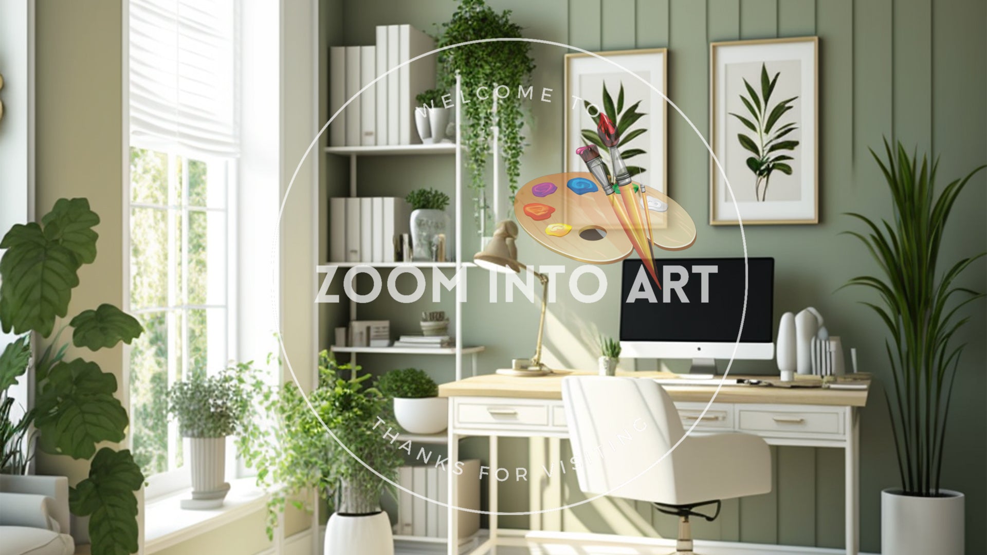 Spacious Home Office with Green Tones