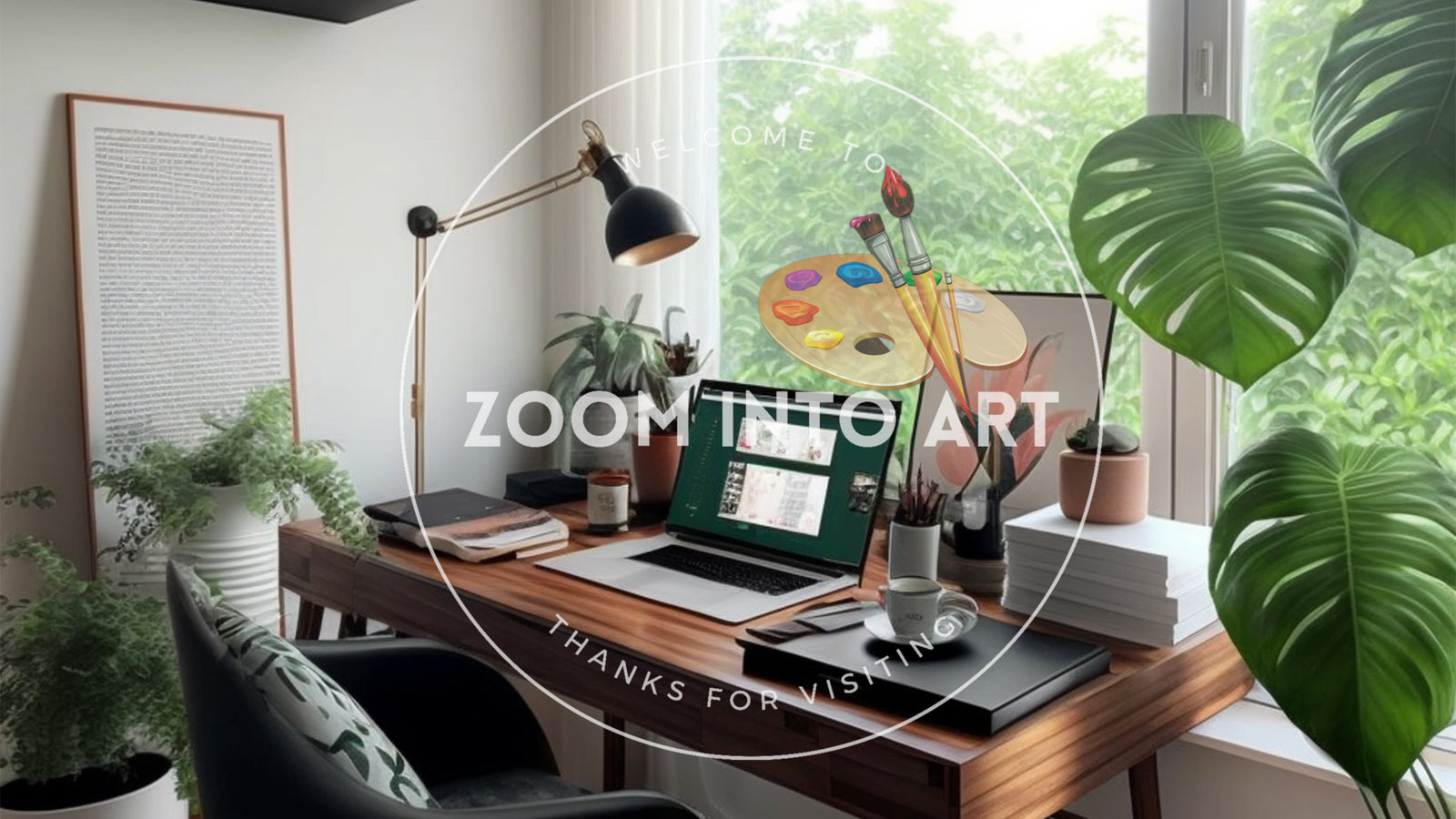 Home Office Study Room with Plants