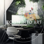 Futuristic Office Interior with View of Skyscrapers from Window