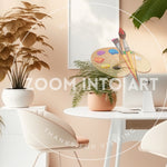 Office with Plants and light Pink Walls