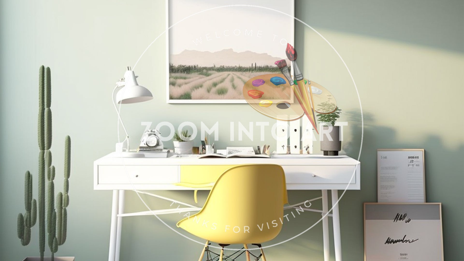 Desk with a Poster and Yellow Chair