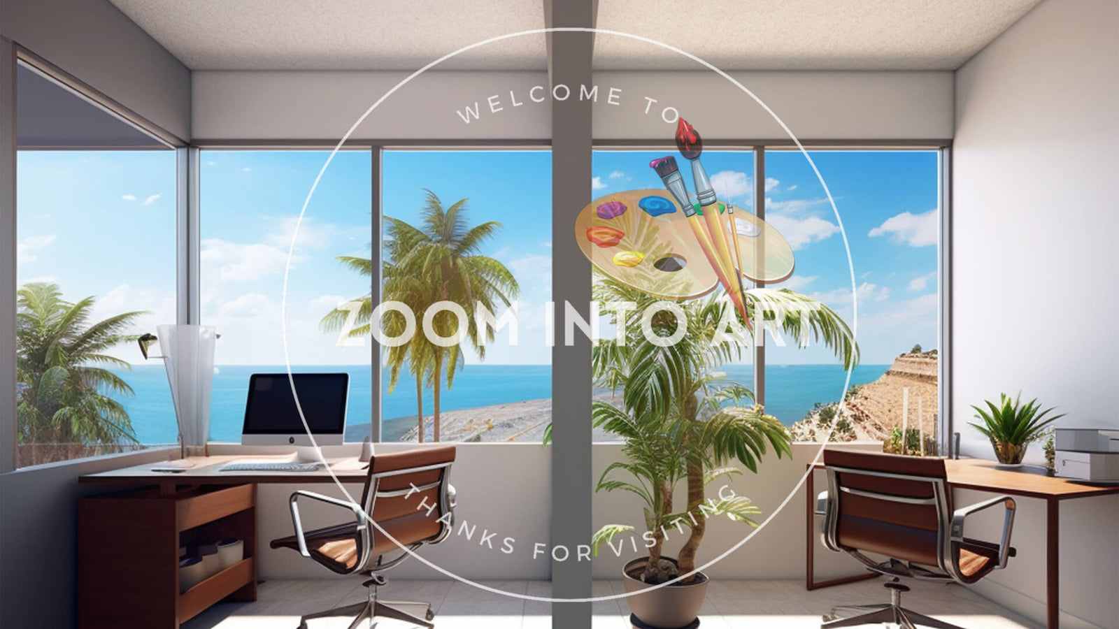 Contemporary Office with Beach View