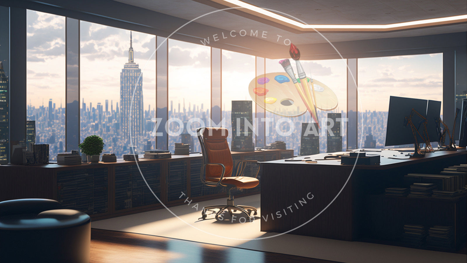 Skyscraper 0ffice with large Panoramic View Over New York