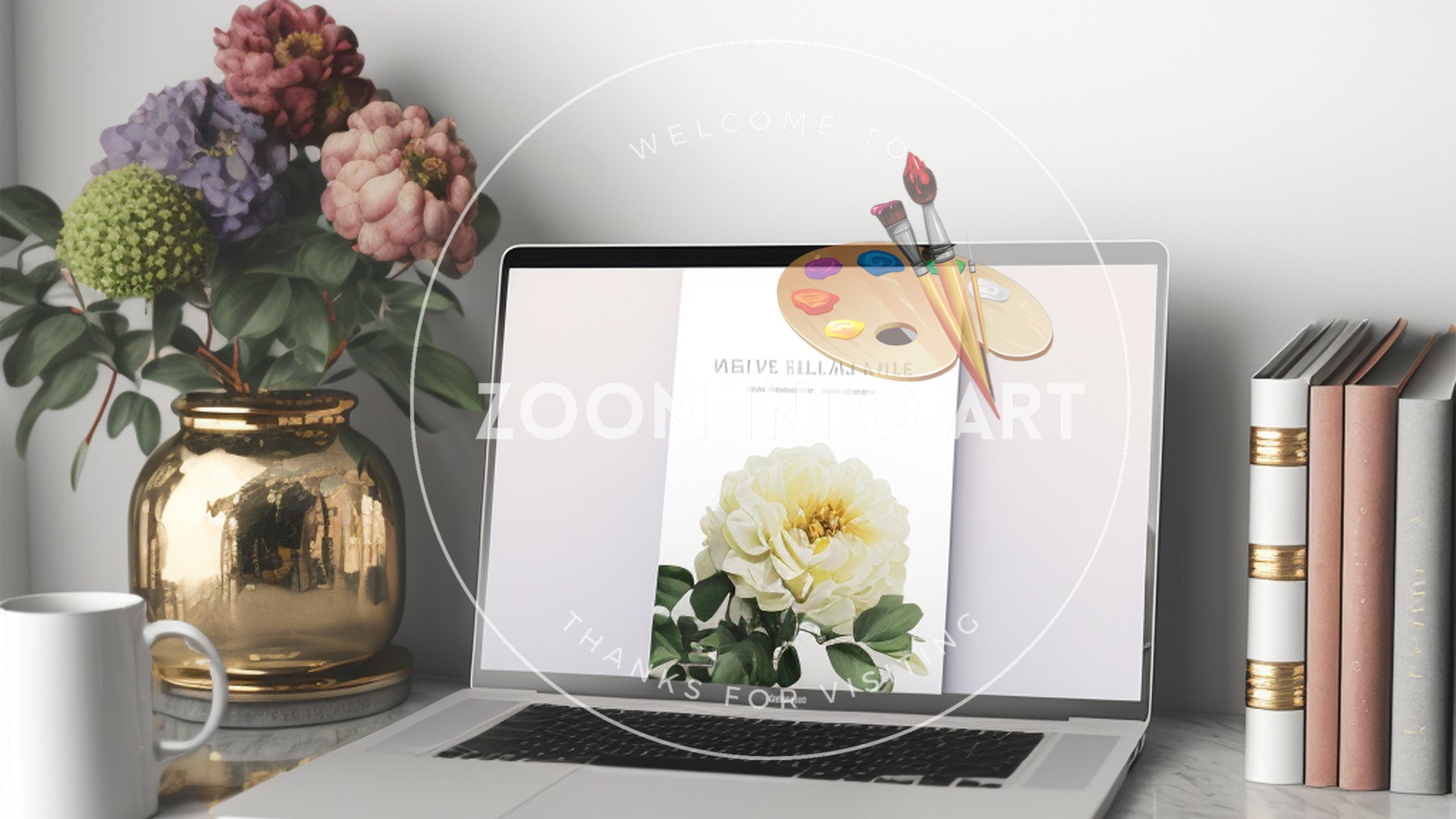 Desk Close Up with Flowers