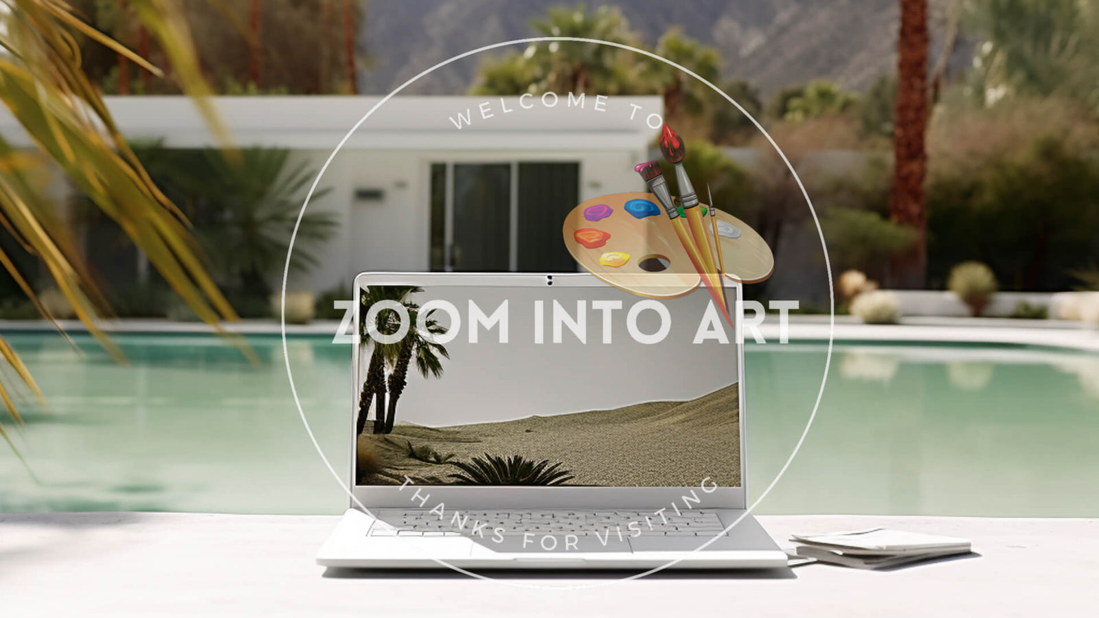 Mountain Top Garden with Pool and Outdoor Desk and Laptop