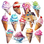 17 Watercolor Ice Cream PNGs – Summer Dessert Clipart for Cricut, Scrapbooking & Digital Projects