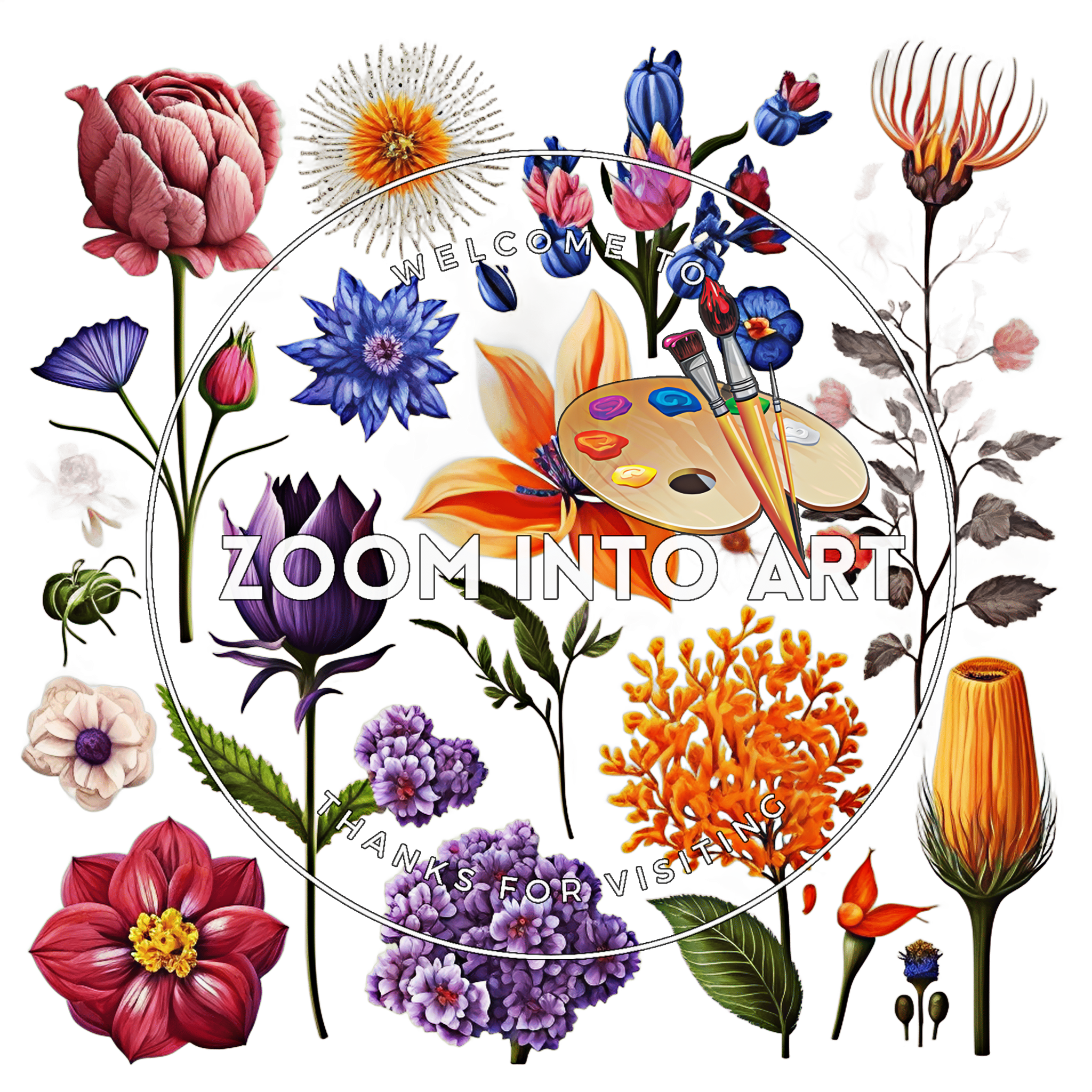 30 Botanical Flower PNG Pack – Digital Floral Elements for Commercial Use