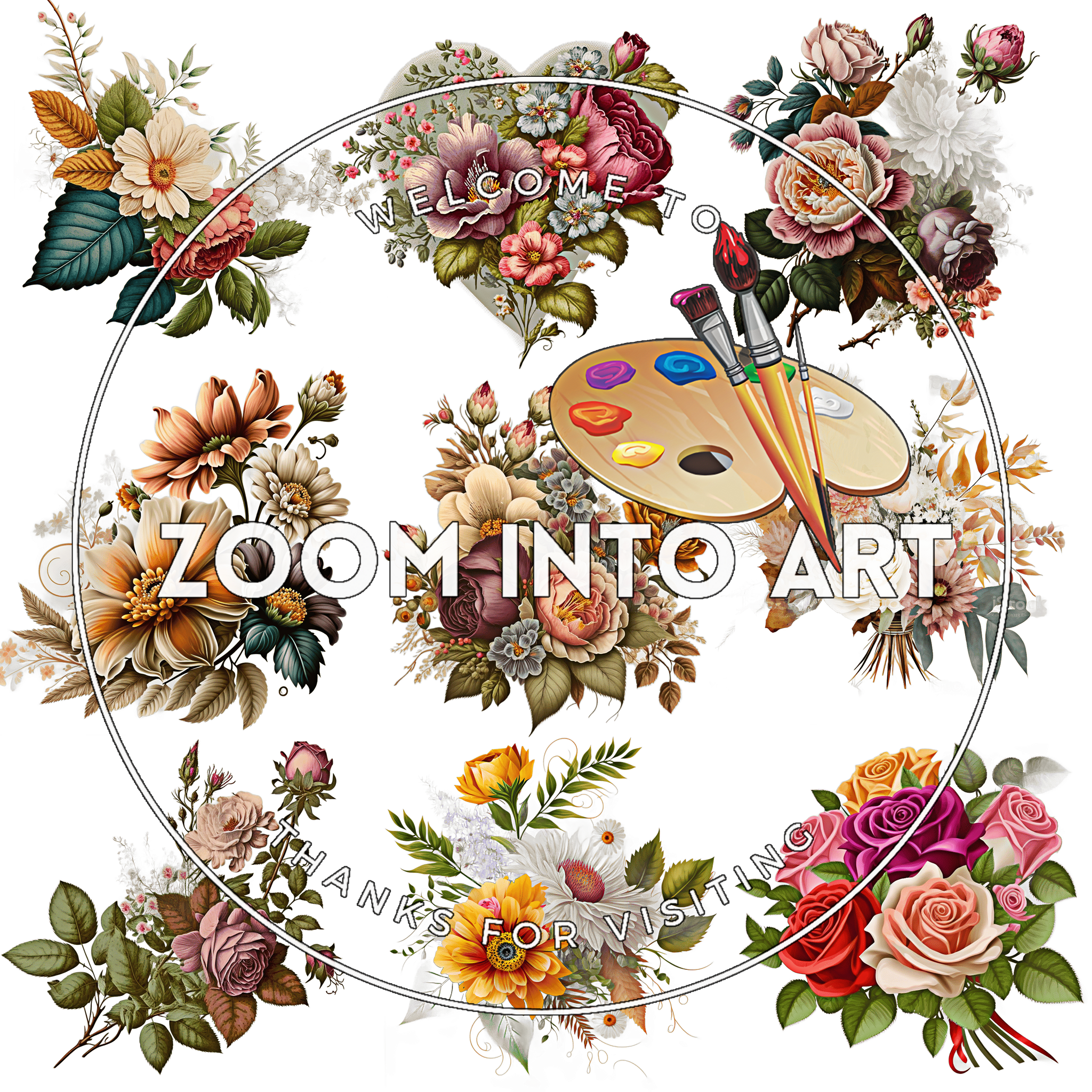 14 Minimalist Flower PNG Set – Modern Line Art Florals for Branding