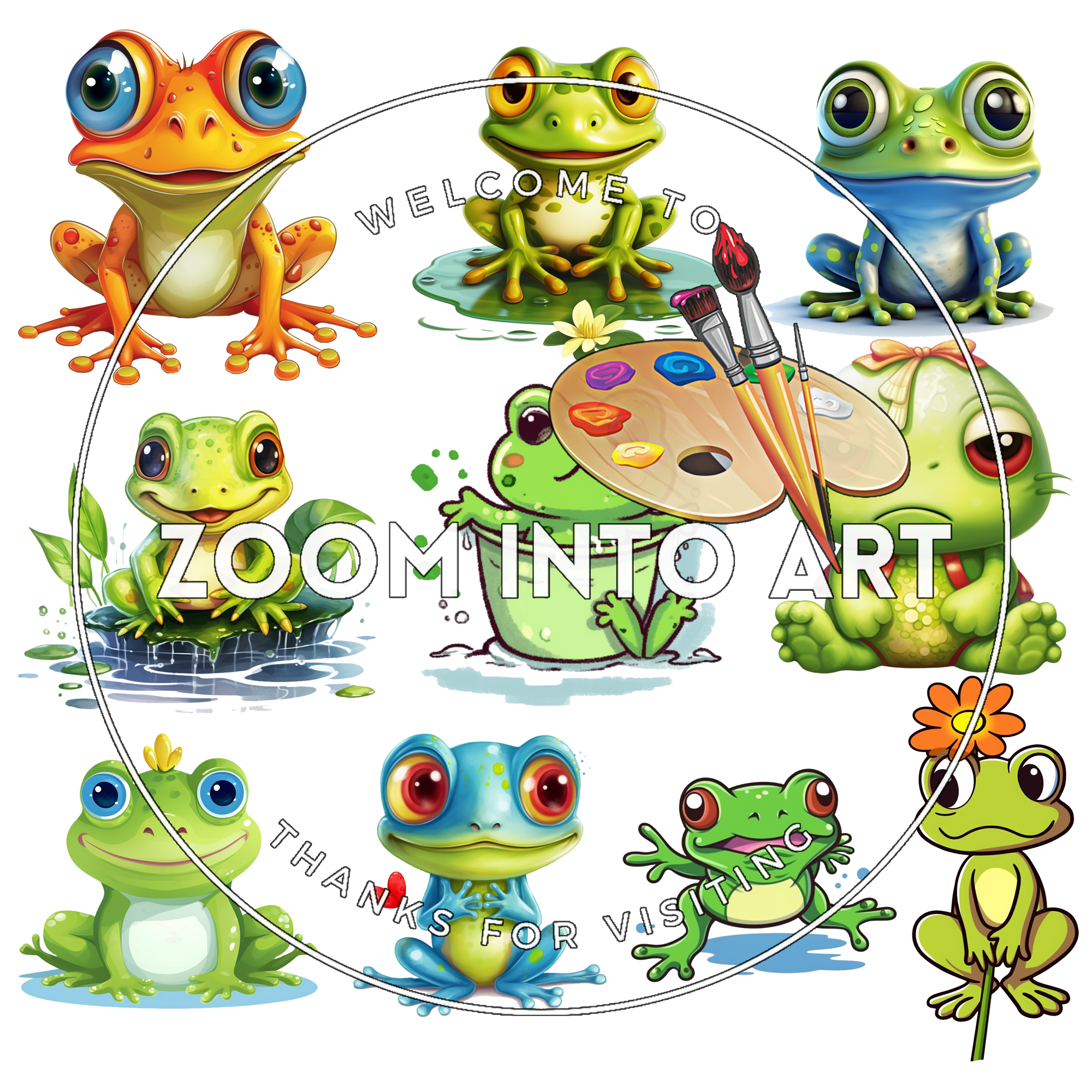 Froggy Friends Clipart Set – 19 High-Quality PNGs with Transparent Background