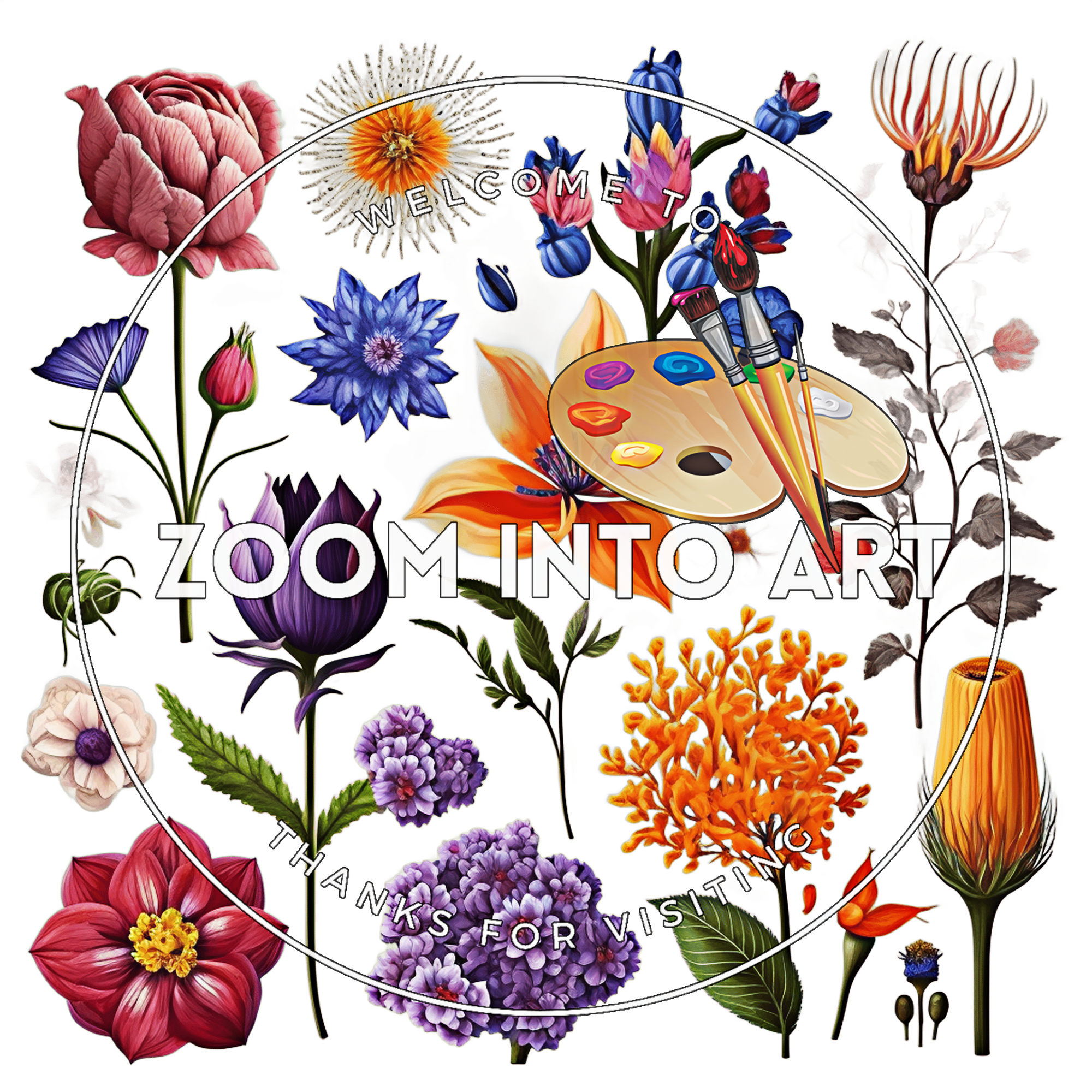 30 Botanical Flower PNG Pack – Digital Floral Elements for Commercial Use