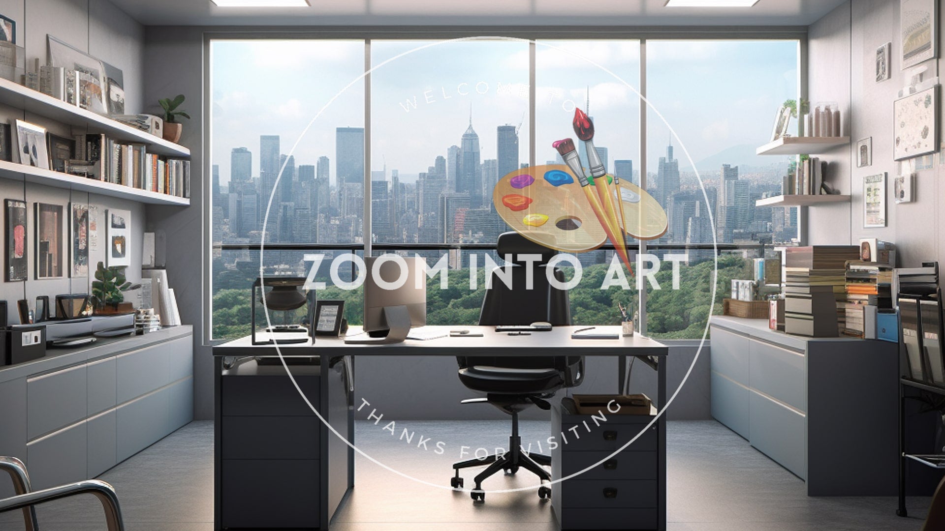 Office with Desks and Chair with a Scenic View